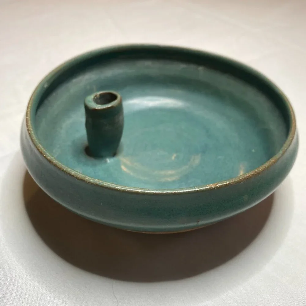 Handmade Studio Pottery‎ Seafoam Celadon Ikebana Flower Frog Bowl Vintage 4.5”